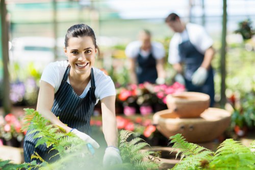 Manager assessing a landscaping issue carefully